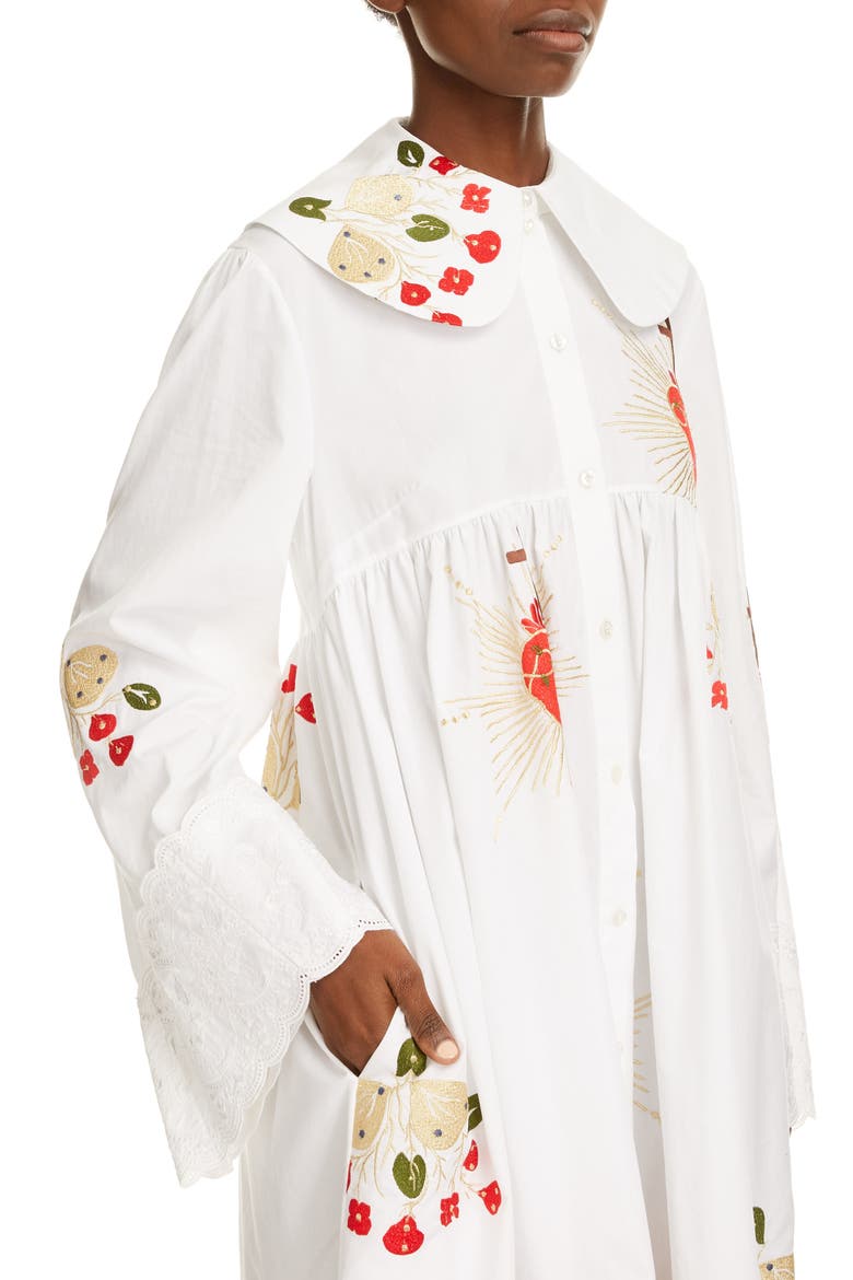Embroidered Long Sleeve Cotton Dress, Alternate, color, WHITE