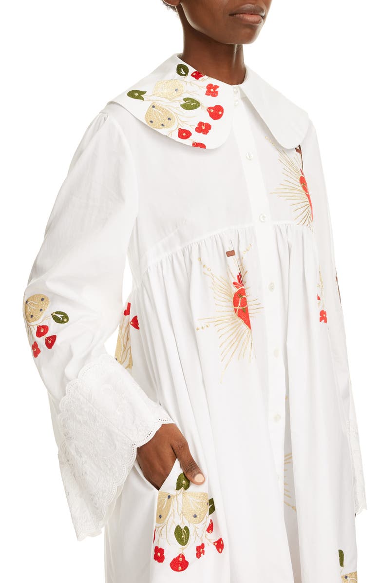 Simone Rocha Embroidered Long Sleeve Cotton Dress, Alternate, color,