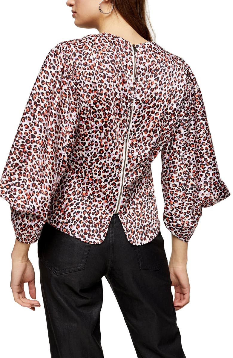 Topshop Leopard Print Blouson Sleeve Top, Alternate, color, 