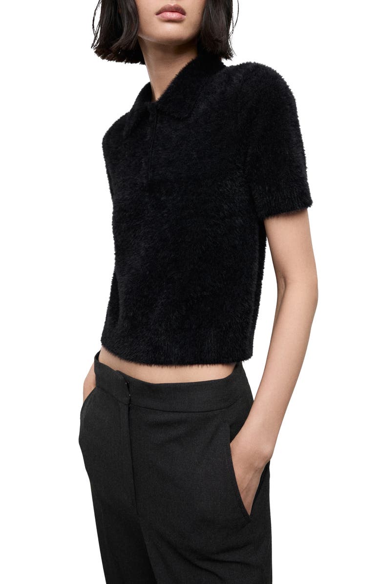 MANGO Faux Fur-Effect Polo Sweater, Main, color, Black