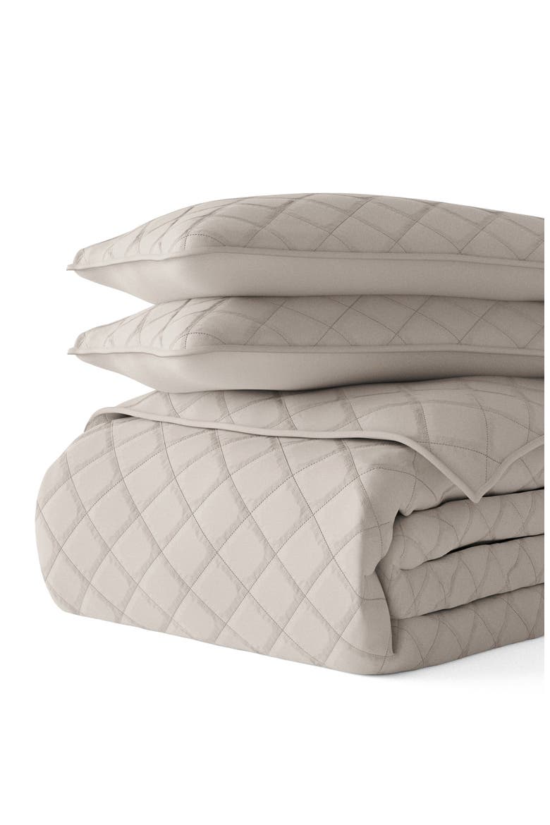 All Season Diamond Stitch 3-Piece Down Alternative Quilt Set, Alternate, color, LATTE