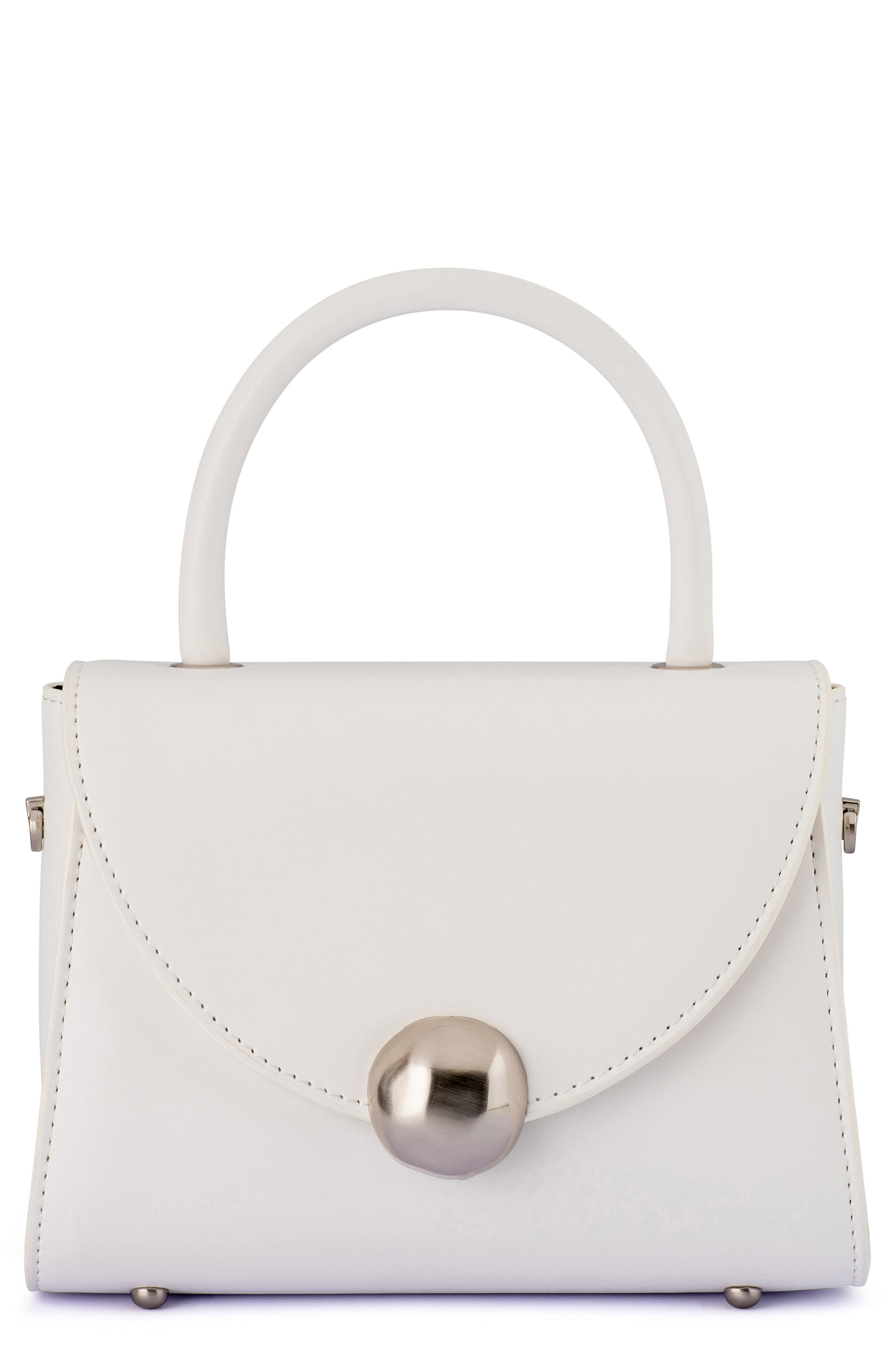 Hux Top Handle Faux Leather Bag, Main, color, WHITE