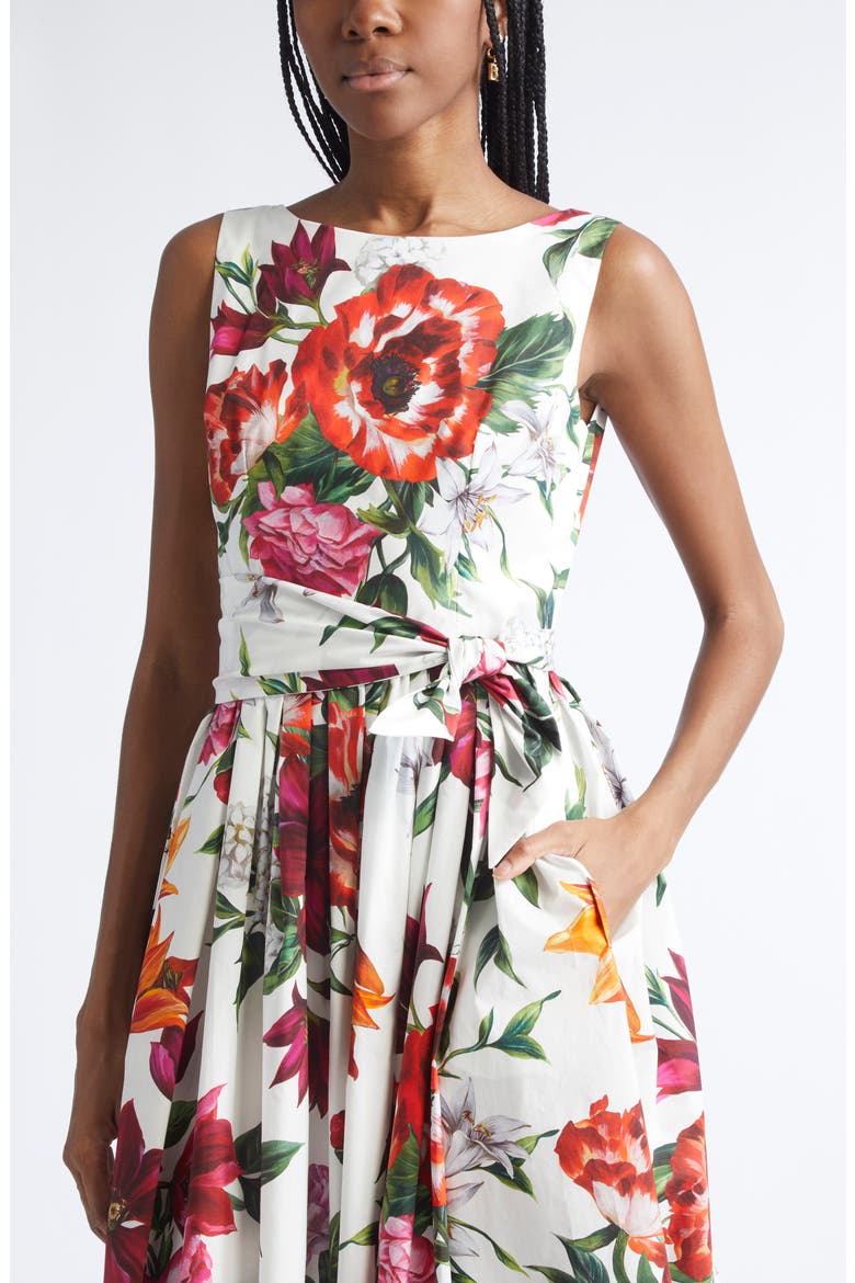Floral Print Belted Poplin Fit & Flare Dress, Alternate, color, HA5PB ANEMONI GIGLI F.BCO