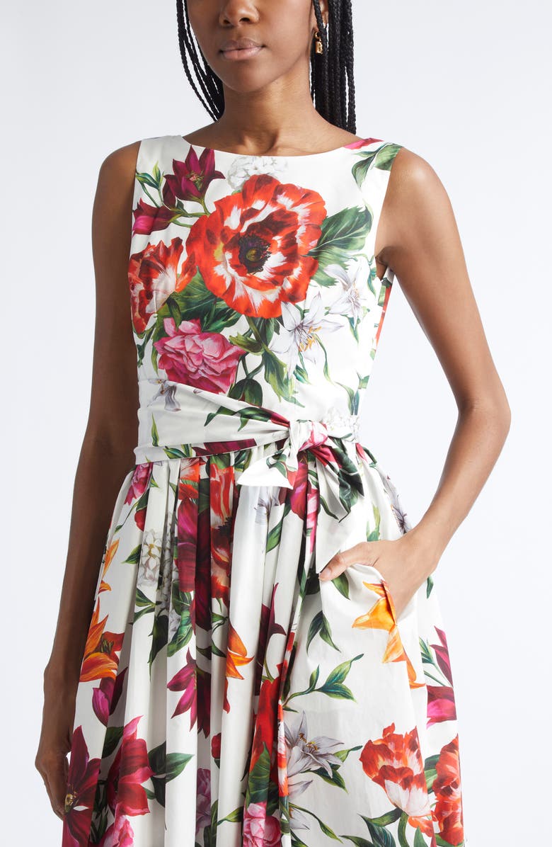 Dolce&Gabbana Floral Print Belted Poplin Fit & Flare Dress, Alternate, color, Ha5pb Anemoni Gigli F.bco