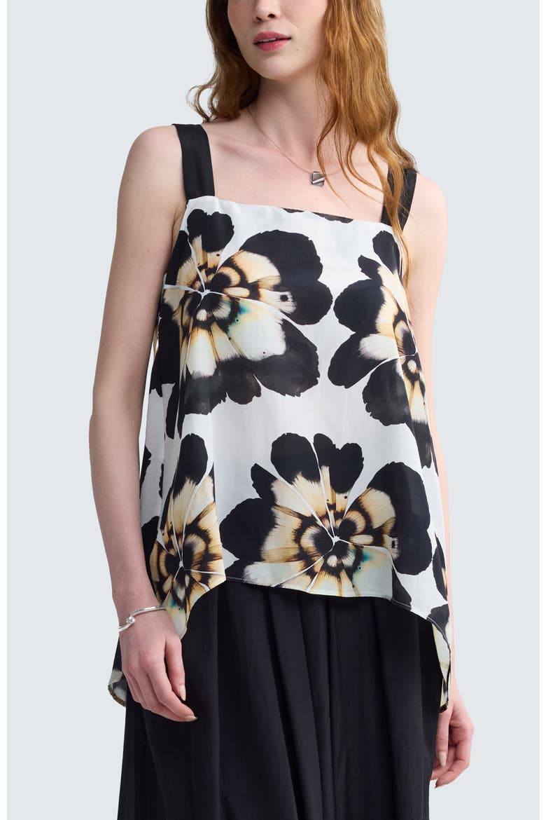 Valina Floral Print Square-Neck Top, Alternate, color, Beige