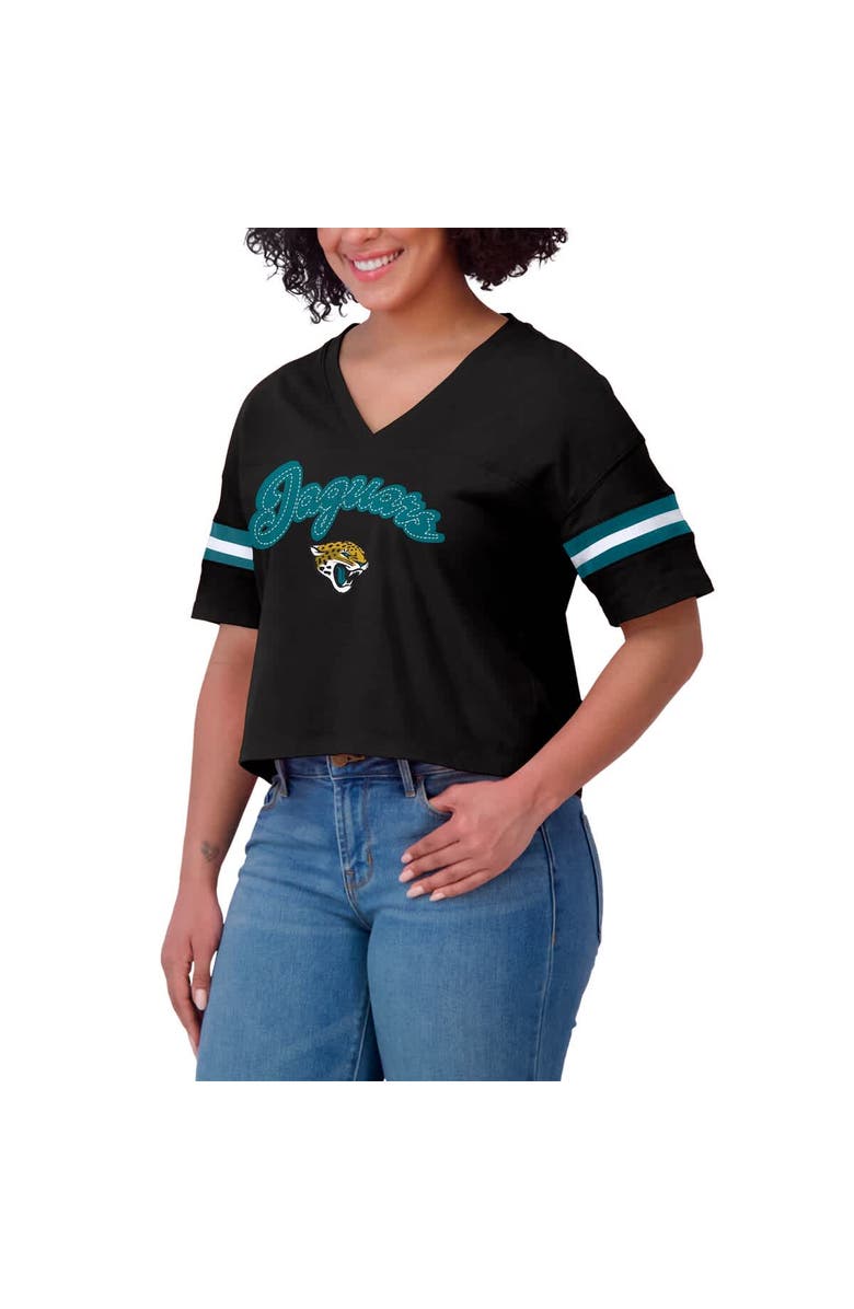 WEAR by Erin Andrews Women's WEAR by Erin Andrews Black/White Jacksonville Jaguars Plus Size Color Block Boxy T-Shirt, Alternate, color, 