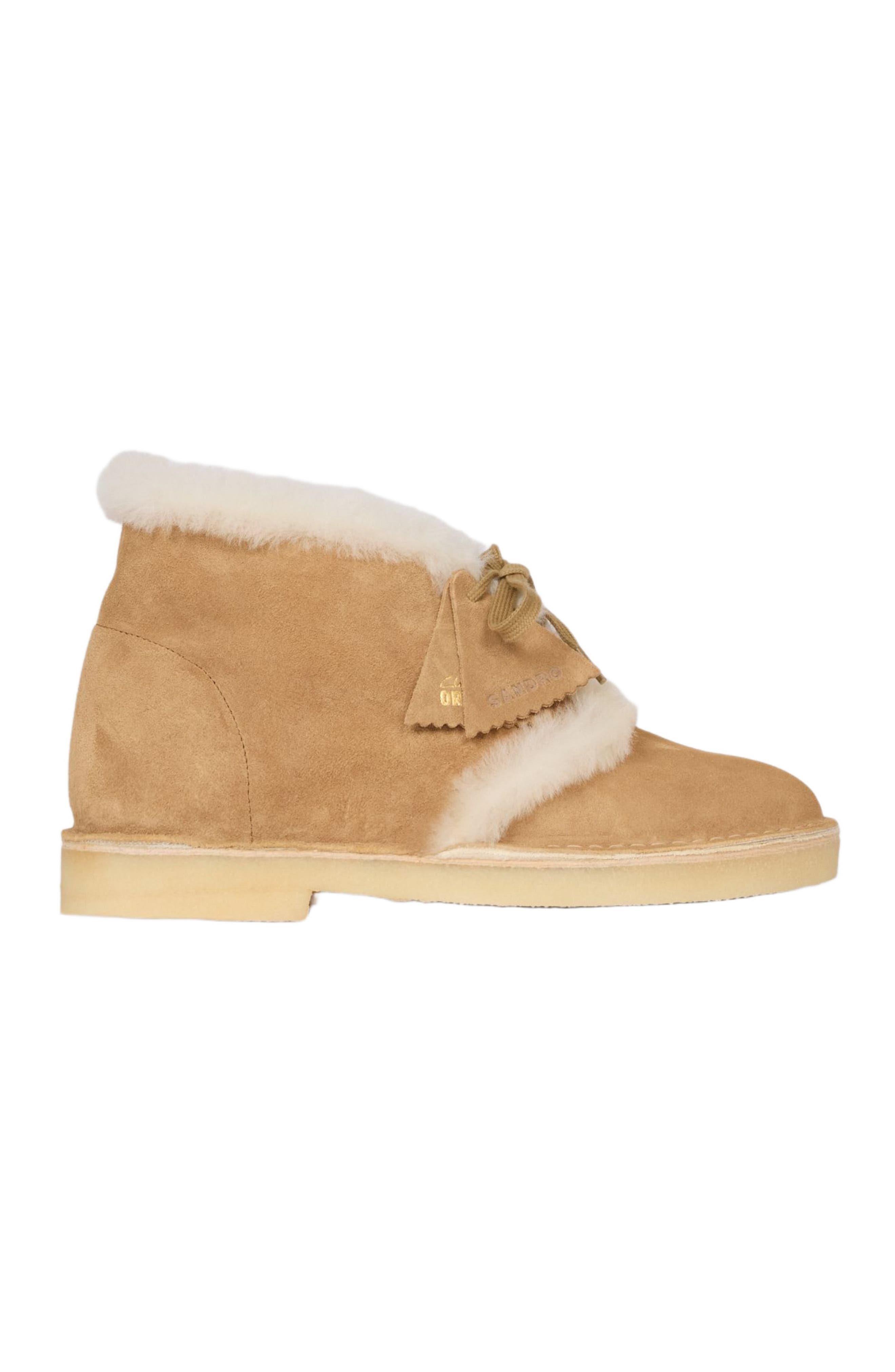 SANDRO Shearling Desert Boots, Main, color, Beige