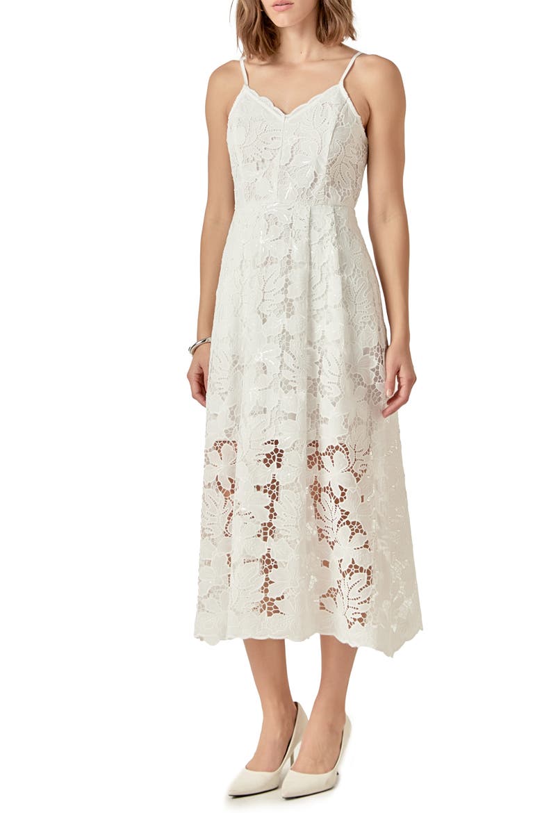 Sequin & Lace Midi Dress, Alternate, color, WHITE