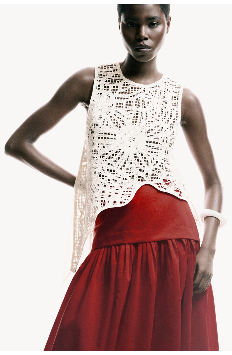 H&M Asymmetric Crochet-look Top, Alternate, color, Cream