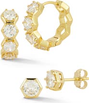 GLAZE JEWELRY Hexagon Cubic Zirconia Hoop & Stud Earrings Set