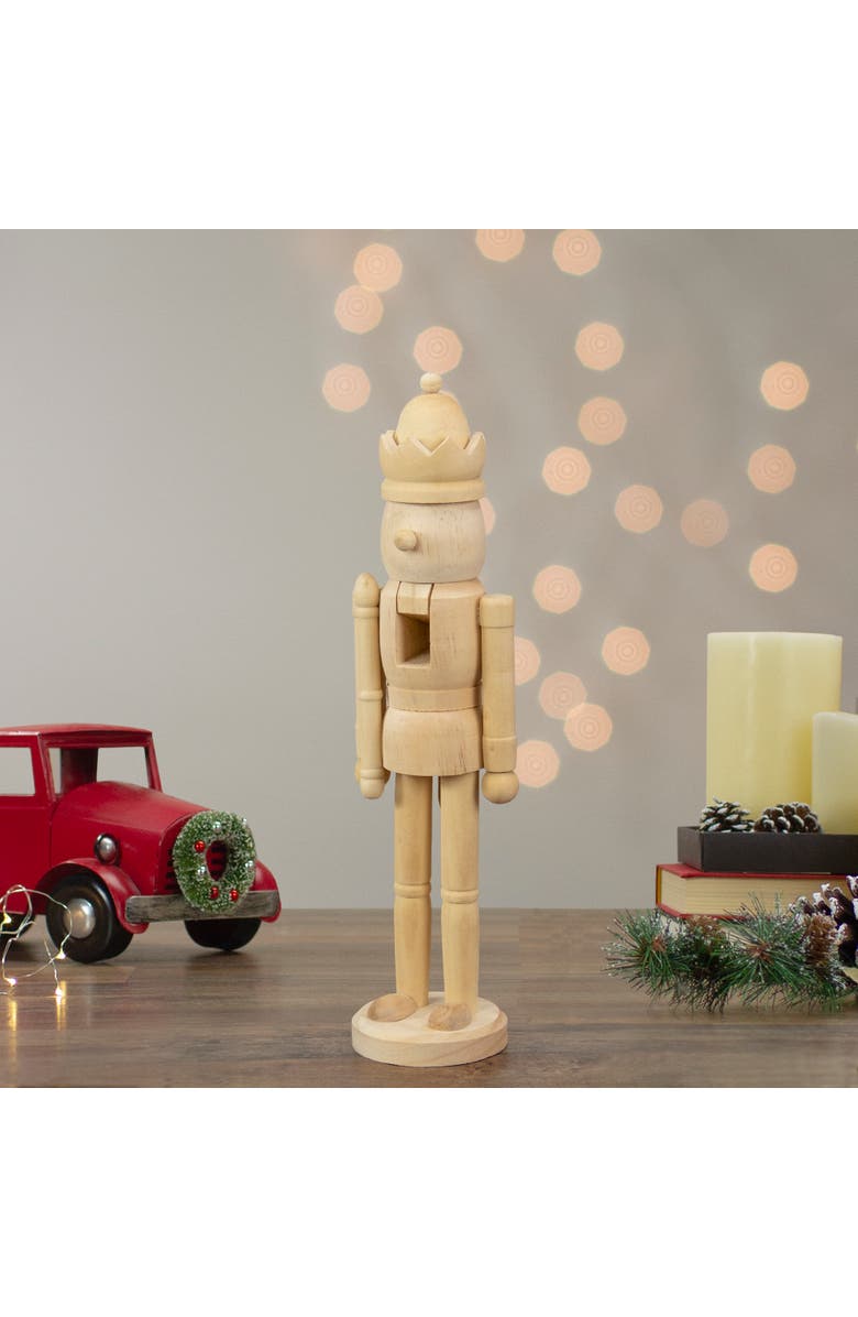 Northlight 14.75" Unfinished Paintable Wooden Christmas Nutcracker with a Crown, Alternate, color, Ivory
