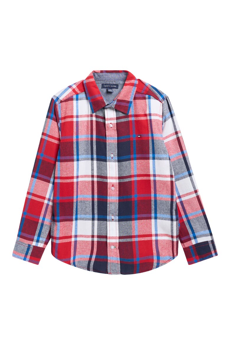 Kids' Plaid Flannel Shirt, Main, color, SCARLET SAGE
