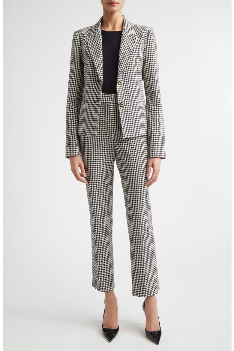 Vichy Houndstooth Cotton Blend Trousers, Alternate, color, BLACK/ ECRU