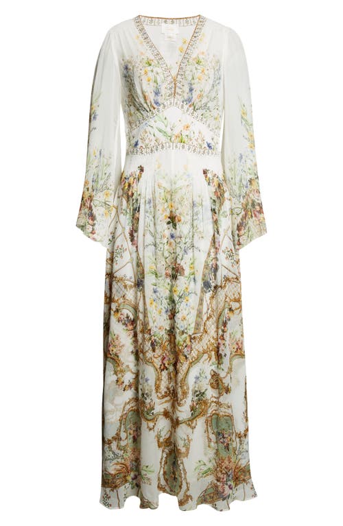 Camilla Dressing Room Drama Long Sleeve Silk Chiffon Maxi Dress In Multi
