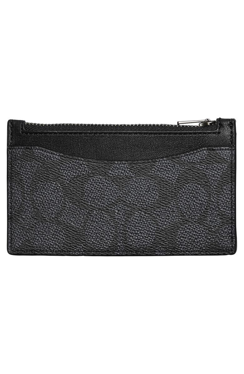 COACH Signature Coated Canvas & Leather Zip Card Case, Alternate, color, Charcoal