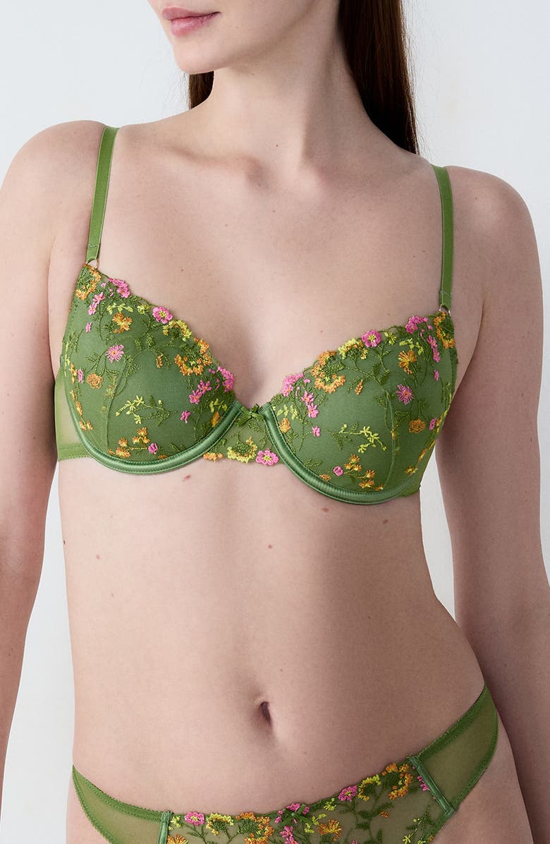 Etam Gourmandise No. 2 Underwire Plunge Push-Up Bra, Main, color, Green