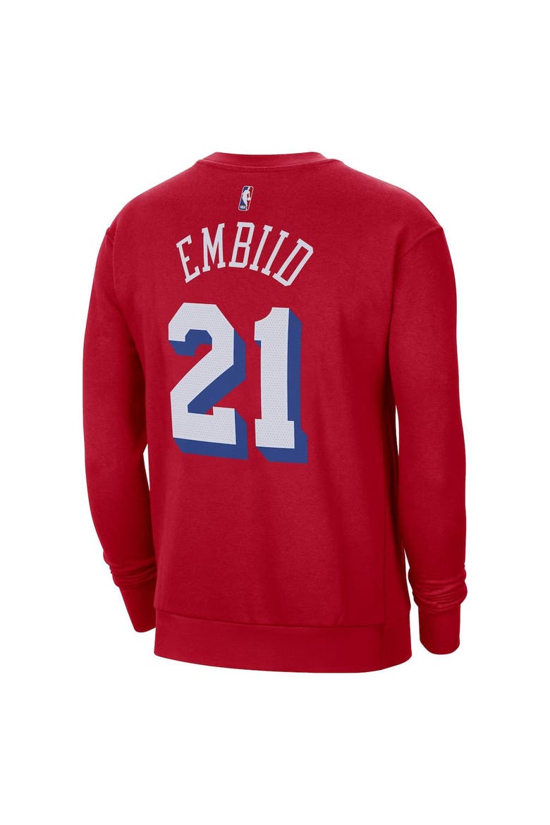 Men's Jordan Brand Joel Embiid Red Philadelphia 76ers Statement Name & Number Pullover Sweatshirt, Alternate, color, Red
