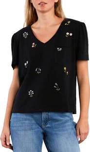 Billy T Wild Meadow Embroidered Puff Sleeve Cotton T-Shirt