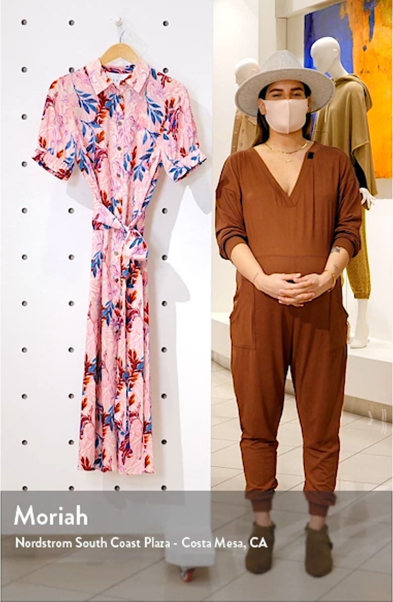 Floral Print Short Sleeve Silk Blend Shirt Dress, sales video thumbnail