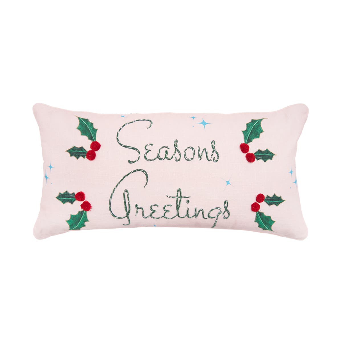 C&F Home Holly Leaves & Berries "Seasons Greetings" Cotton Blend Accent Pillow 12" x 24" in Green 