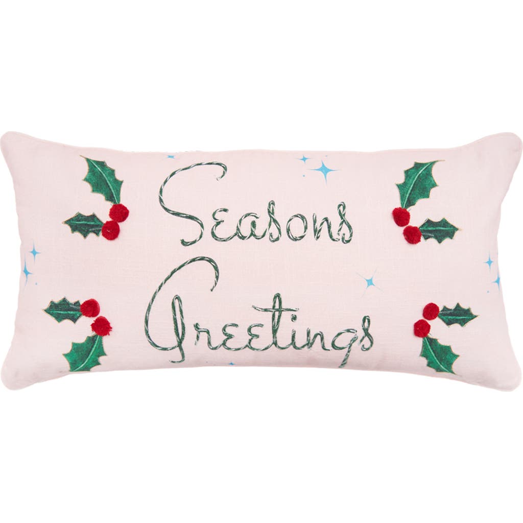 C&F Home Holly Leaves & Berries "Seasons Greetings" Cotton Blend Accent Pillow 12" x 24" in Green
