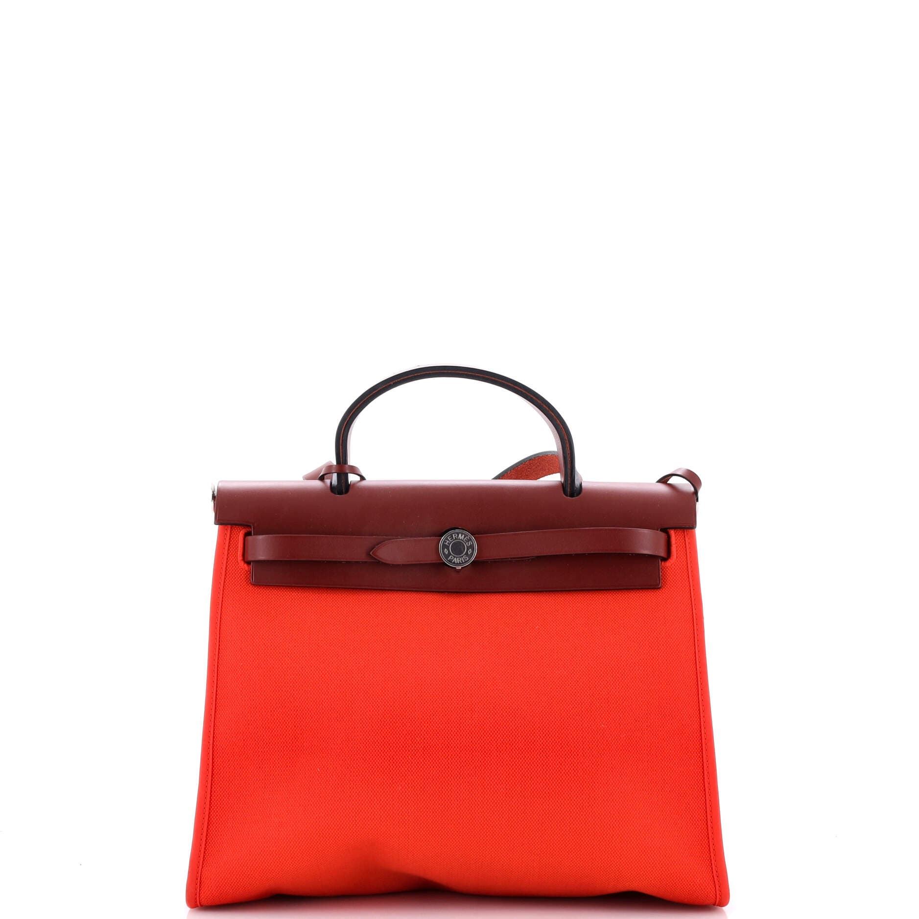 Pre-Owned Hermes Herbag Zip Leather and Toile 31, Main, color, Orange Poppy
