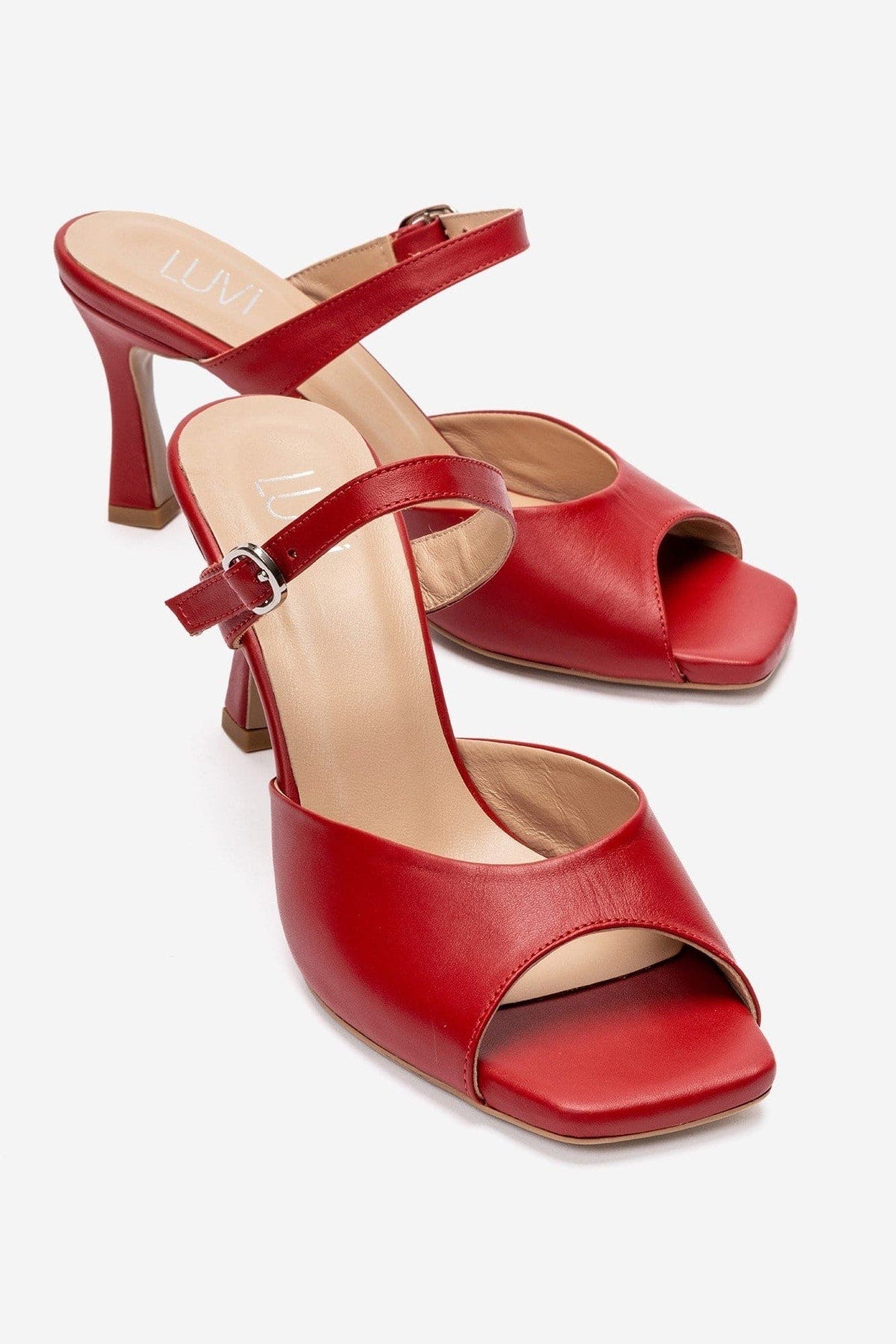 Urael Leather Stiletto Strap Sandal, Main, color, Red