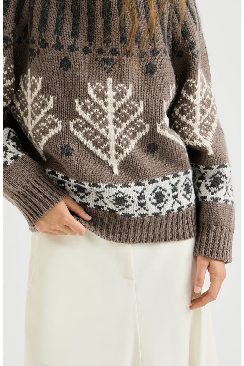 Cashmere and mohair nordic heritage high-neck sweater, Alternate, color, Light Brown