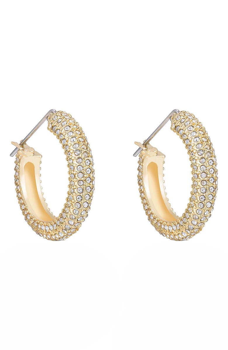 Ettika Crystal Embellished Hoop Earrings, Alternate, color, Gold
