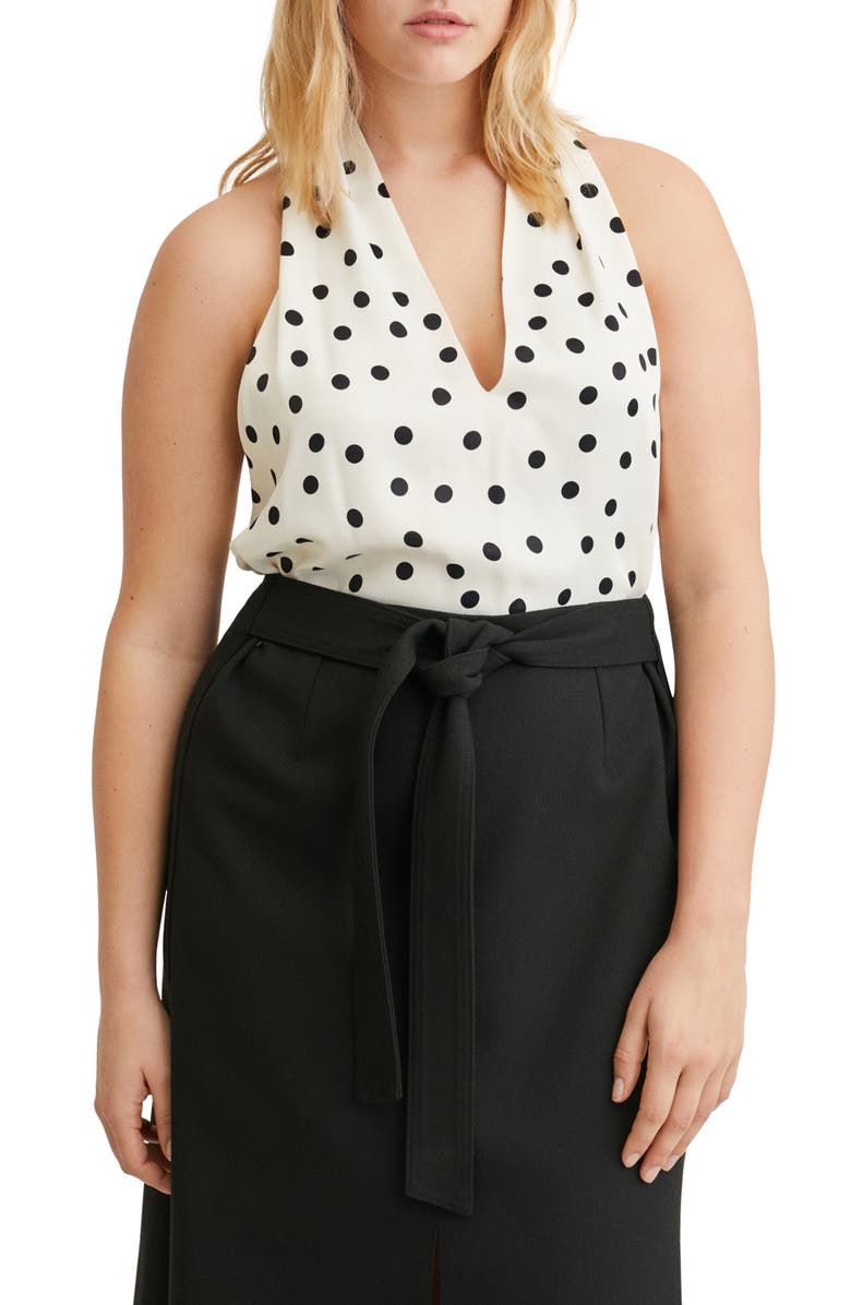 MANGO Polka Dot Satin Halter Top, Alternate, color,