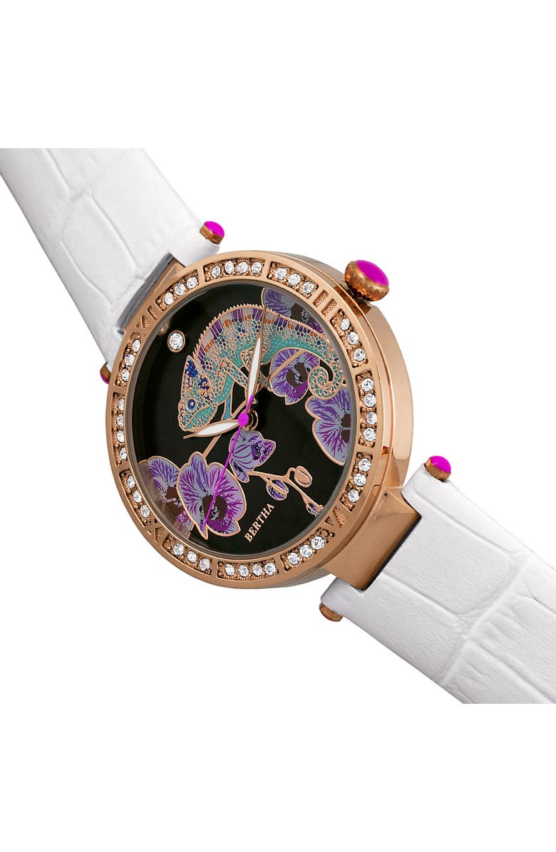 BERTHA Camilla Mother-Of-Pearl Leather-Band Watch, Alternate, color, White