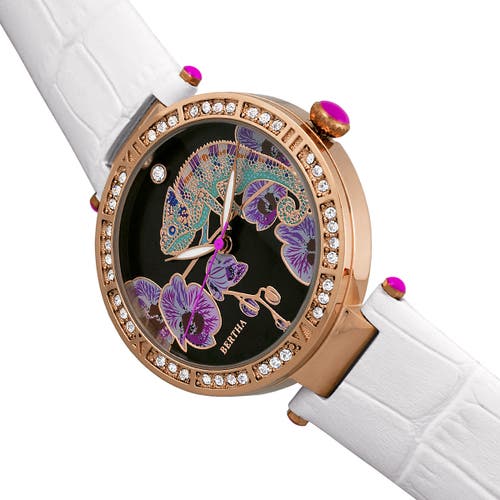 Bertha Camilla Mother-of-pearl Leather-band Watch In White