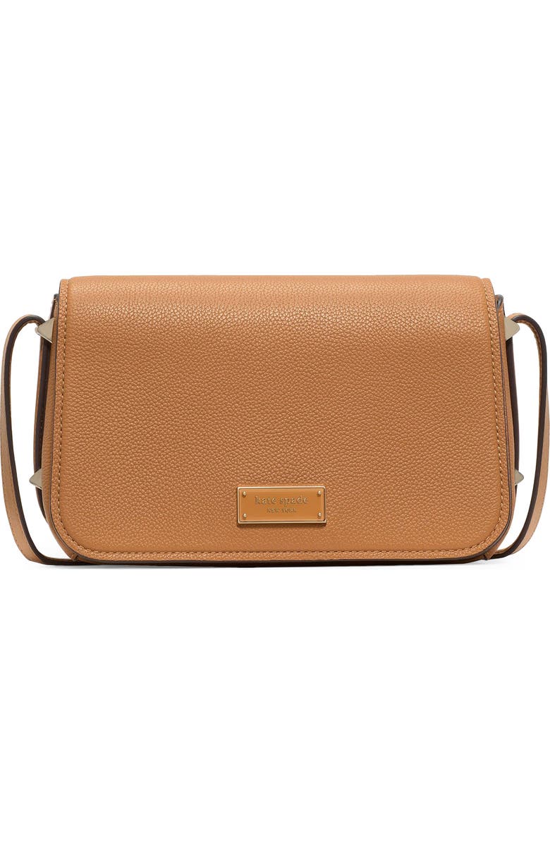 Kate Spade New York small liv pebble leather flap crossbody bag, Main, color, Biscotti