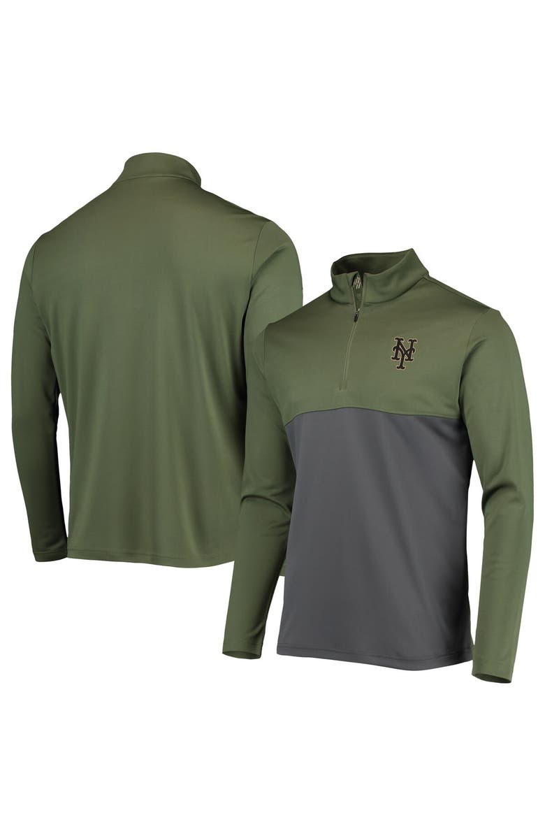 LEVELWEAR Men's Levelwear Olive New York Mets Delta Pursue Quarter-Zip Jacket, Main, color,