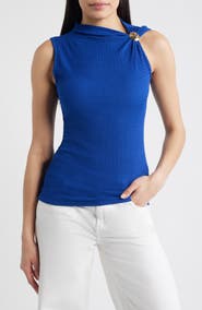 Loveappella Side Twist Texture Sleeveless Top