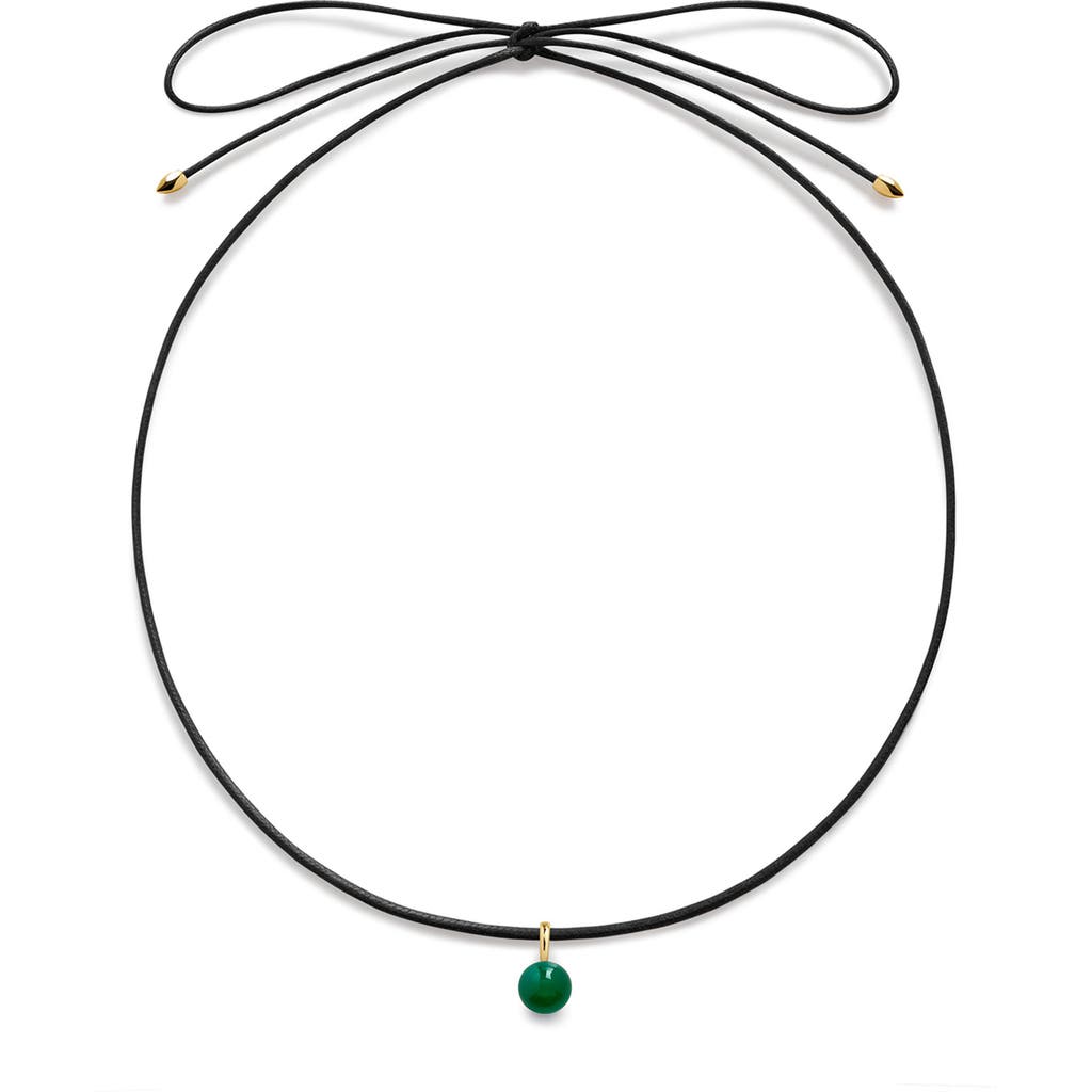 Monica Vinader Round Semiprecious Stone Pendant Necklace In 18ct Gold Vermeil/green Onyx