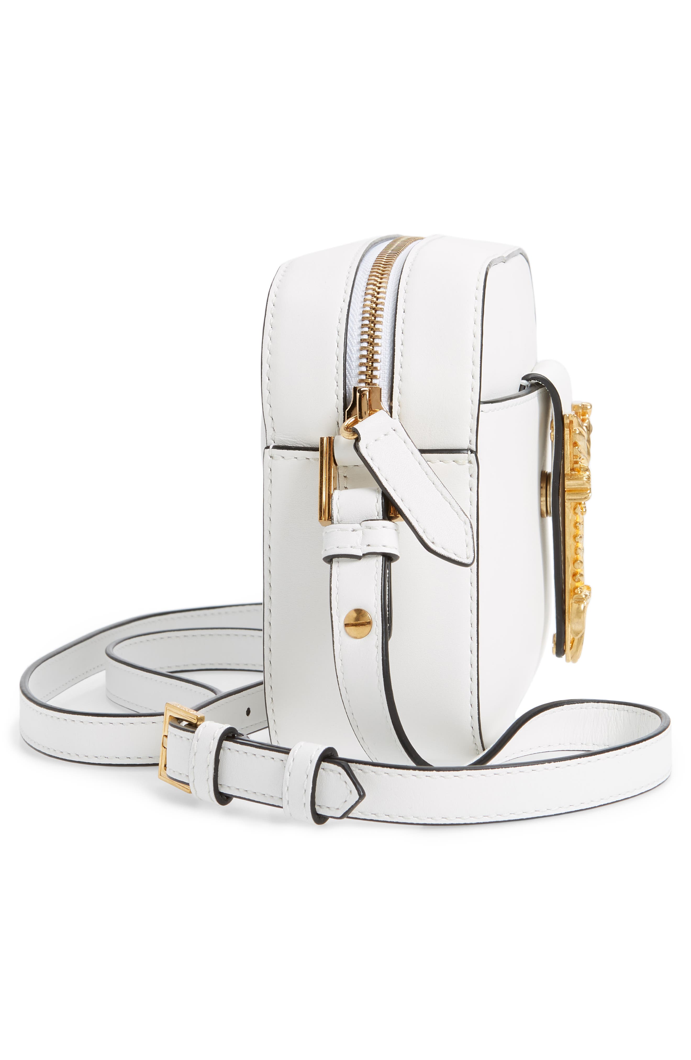 Mini Virtus Leather Shoulder Bag, Alternate, color, OPTICAL WHITE/ TRIBUTE GOLD