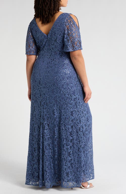 Alex Evenings Plus Size V-neck Ruffle-trim-slit Sequin Dress In Wedgewood