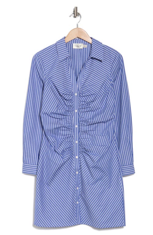 Shop Eliza J Ruched Long Sleeve Shirtdress In Navy Ivory