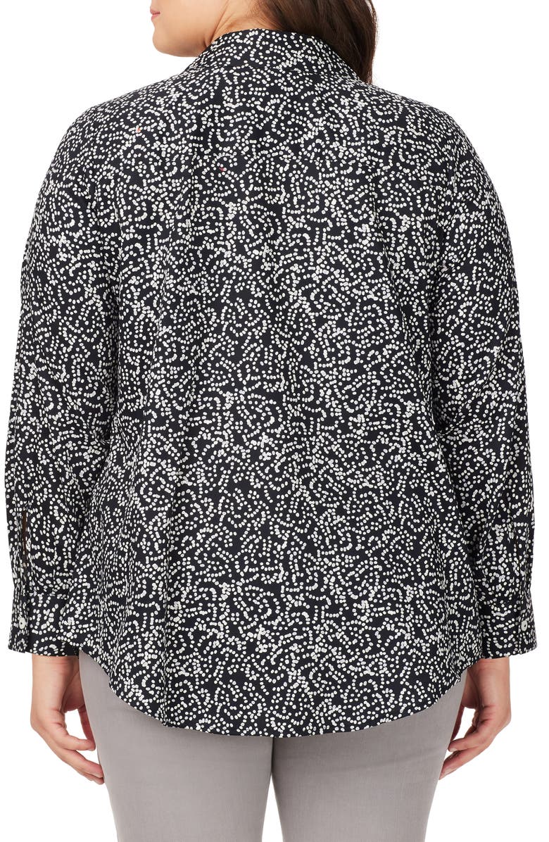 Foxcroft Faith Dot Print Cotton Button-Up Tunic Shirt, Alternate, color, Black Multi