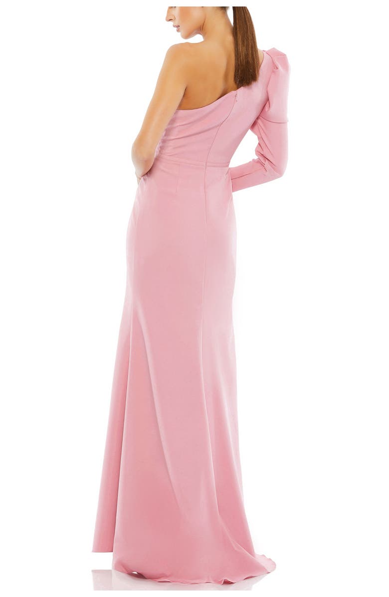 Mac Duggal One-Shoulder Gown with Dramatic Puff Sleeve and Thigh-High Slit, Alternate, color, Rose Pink