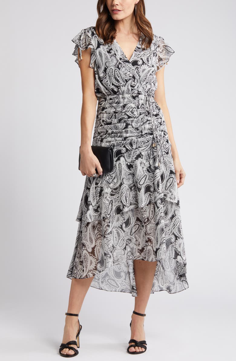 Tahari ASL Paisley Side Ruched Midi Dress, Main, color, 