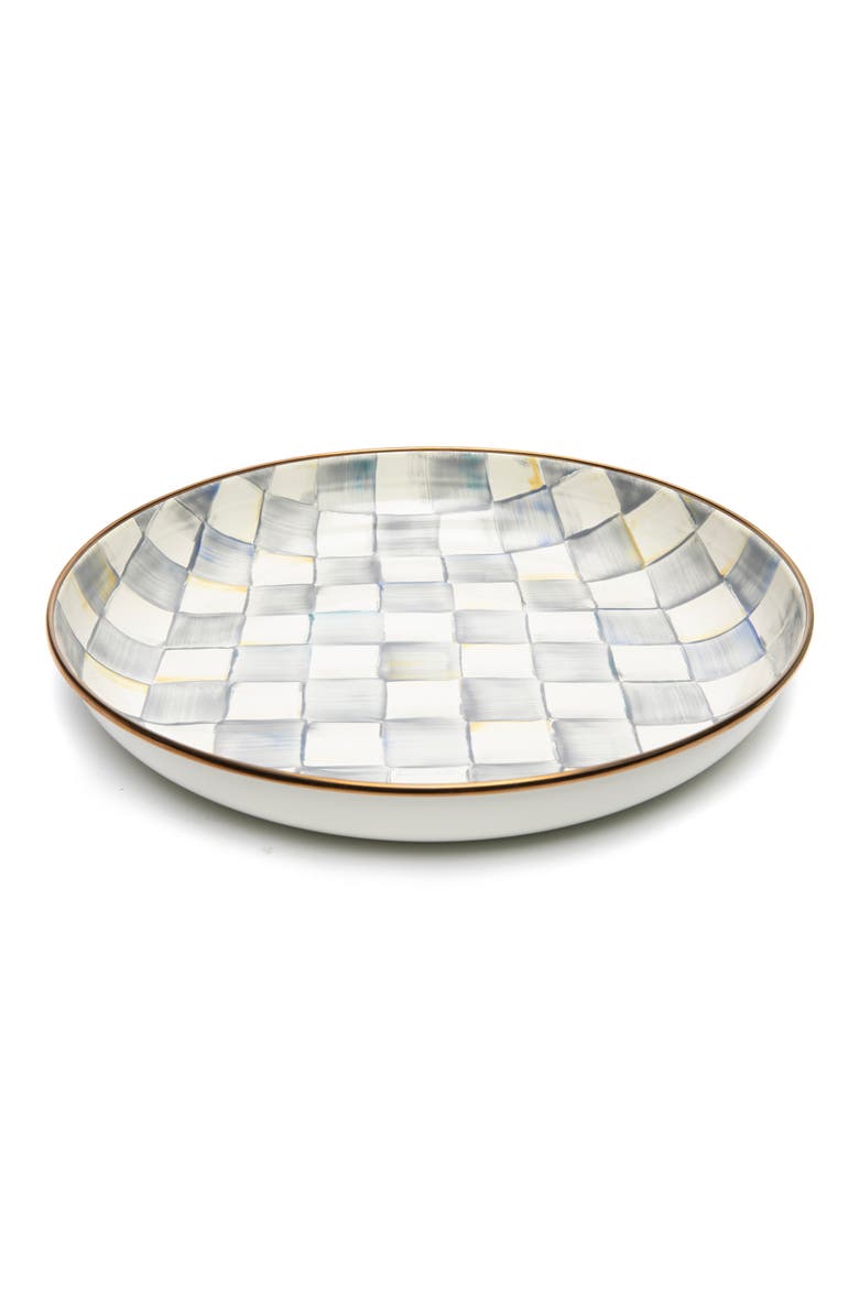 Sterling Check Enameled Steel Abundant Bowl, Main, color, GREY/ WHITE