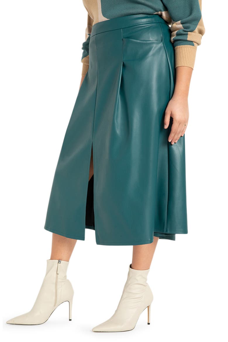 Faux Leather A-Line Skirt, Main, color, ATLANTIC DEEP