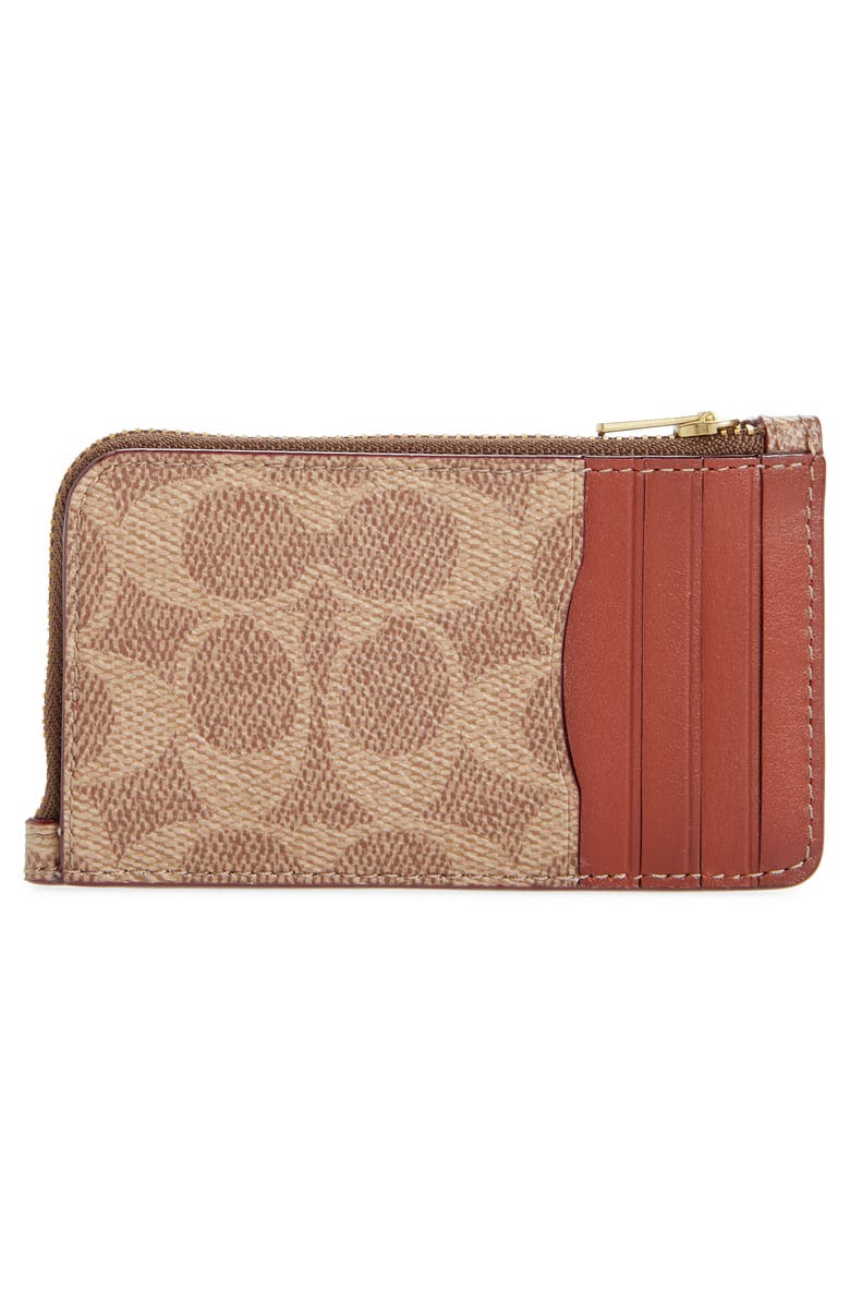 COACH Signature Coated Canvas & Leather Card Holder, Alternate, color,