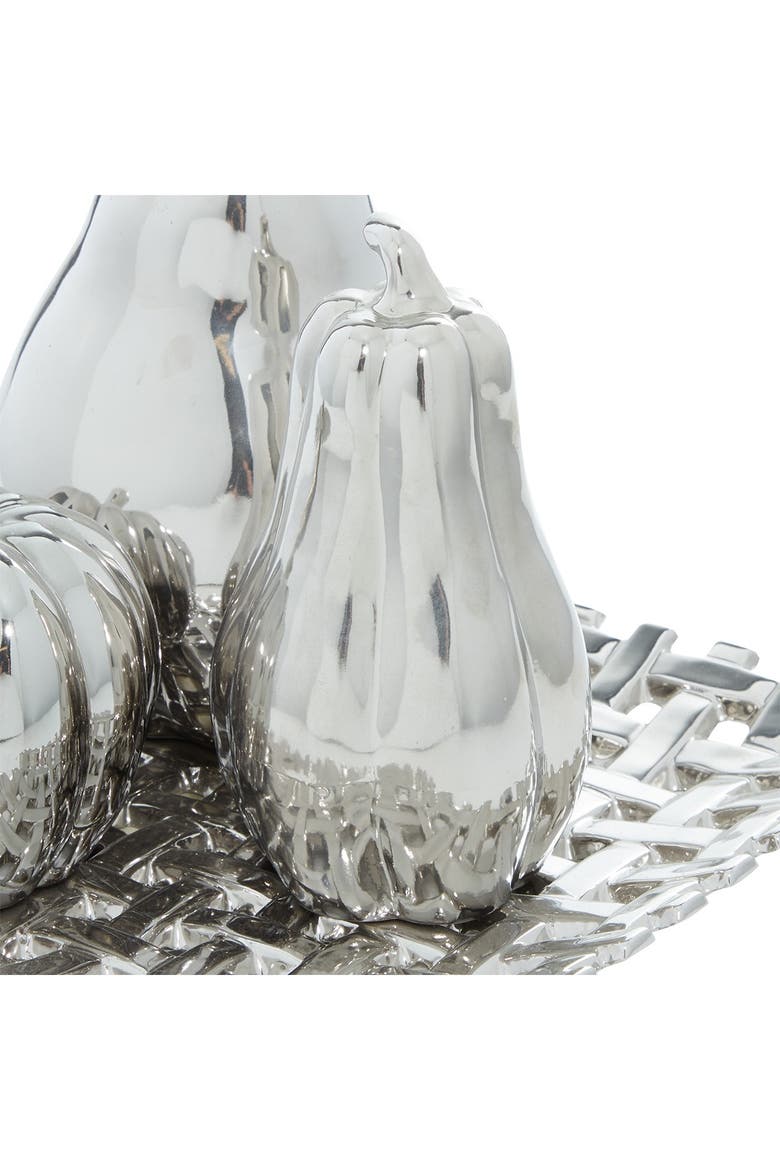 Silver Ceramic Decorative Fruit Sculpture with Plate - Set of 4, Alternate, color, SILVER