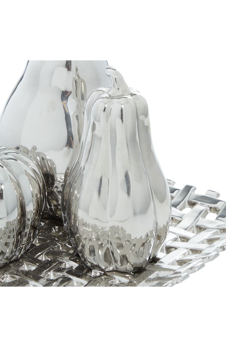 WILLOW ROW Silver Ceramic Decorative Fruit Sculpture with Plate - Set of 4, Alternate, color, Silver