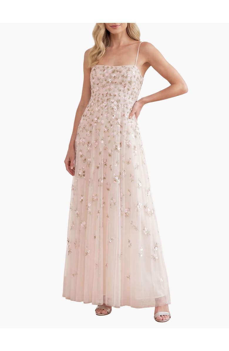 Needle & Thread Meadow Ditsy Cami Gown, Main, color, Swan White/Peach