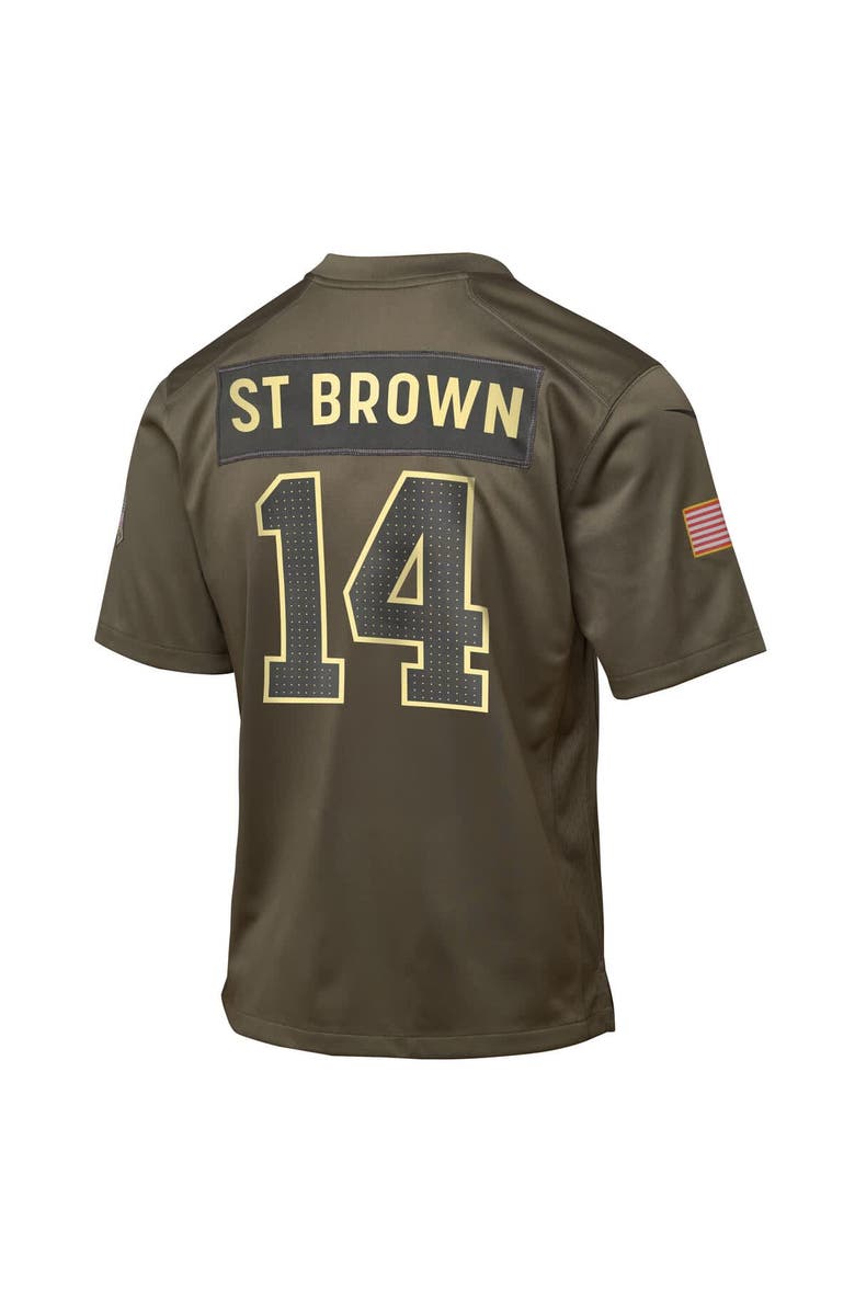 Nike Youth Nike Amon-Ra St. Brown Olive Detroit Lions 2025 Salute to Service Game Jersey, Alternate, color, Olive