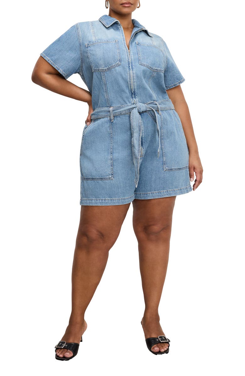 Good American Fit for Success Denim Romper, Alternate, color, Indigo786